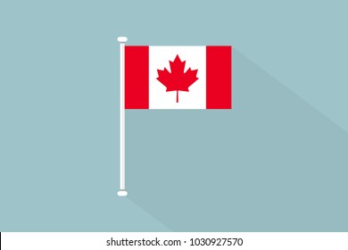 Canada Flag With Flagpole,vector Illustration