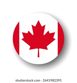 Canada flag - flat vector circle icon or badge with dropped shadow.