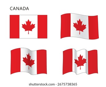 Bandera de Canadá en configuración plana y ondulada, Ilustración vectorial aislada sobre fondo blanco, eps