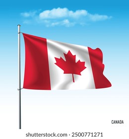 Canada flag flying on blue sky, vector illustation.
