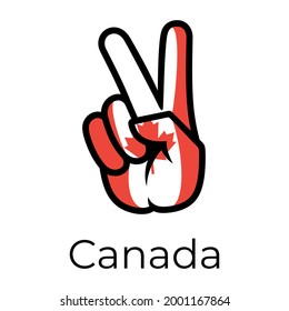 Canada flag in the form of a peace sign. Gesture V victory sign, patriotic sign, icon for apps, websites, T-shirts, souvenirs, etc., isolated on white background