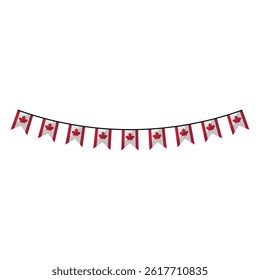 Canada flag garland in flat design. Canadian bunting with maple leaf. Vector illustration isolated.