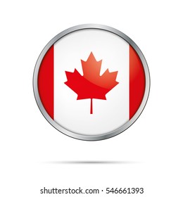 Canada flag glass button style with metal frame.