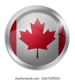 Canada flag - glossy circle button displays a colorful flag representing a country cultural identity and heritage. The essence of national pride and unity.