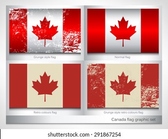 Canada flag graphic set with a grunge effect texture and retro colours. Grunge effect can be cleaned easily.