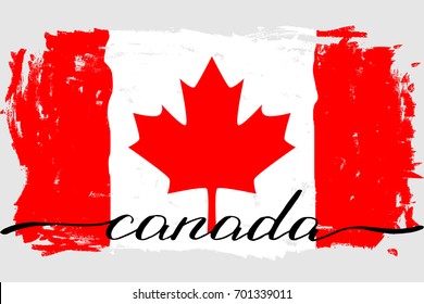 Canada flag grunge painted vector handwriting. There are true colors of the flag