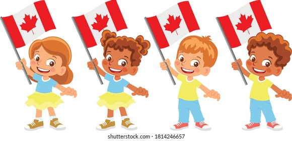 Canada flag in hand. Children holding flag. National flag of Canada vector