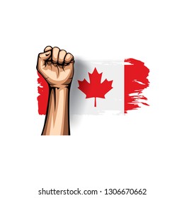 Canada flag and hand on white background. Vector illustration