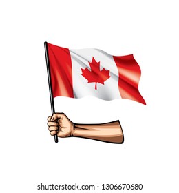 Canada flag and hand on white background. Vector illustration