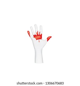 Canada flag and hand on white background. Vector illustration