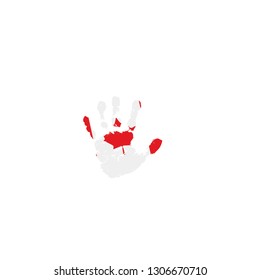 Canada flag and hand on white background. Vector illustration