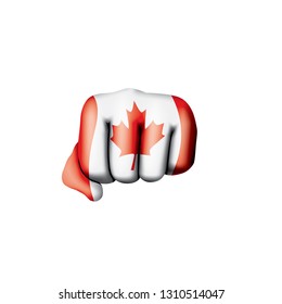 Canada flag and hand on white background. Vector illustration