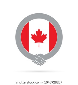 Canada flag handshake icon. agreement, welcome, cooperation concept