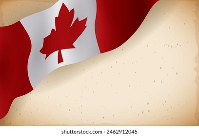 Canada flag hanging on a corner of a empty scroll. Template in gradient effect.