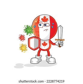 die Canada-Flagge Kopf gegen Viren-Cartoon. Cartoon-Maskottvektor