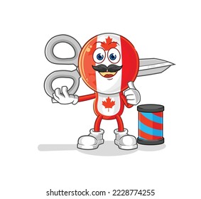 la caricatura del barbero de la bandera canadá. vector de mascota de dibujos animados