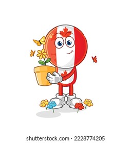 la cabeza de la bandera canadá con una maceta de flores. vector de caracteres
