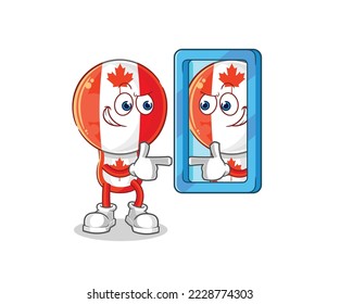 the canada flag head looking into mirror cartoon. cartoon mascot vector