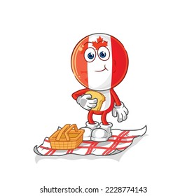 la bandera canadá en una caricatura de picnic. vector de mascota de dibujos animados