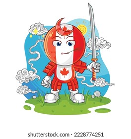 the canada flag head samurai cartoon. cartoon mascot vector