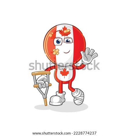 the canada flag head sick with limping stick. cartoon mascot vector