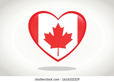 Canada Flag in Heart Shape. Heart 3d Flag of Canada, Canada flag template design.