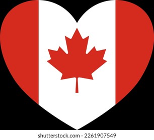 Canada flag in heart shape isolated  on  transparent  background