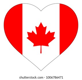 canada flag in heart vector illustration sign. Flag of canada in the shape of Heart with contrasting contour, symbol of love for his country or valentine day, patriotism.