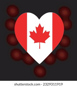 Corazón de la bandera de Canadá. ilustración vectorial con fondo negro