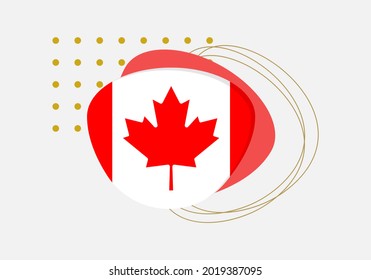 Canada flag icon or badge with maple leaf. Canadian national emblem with abstract background and geometric shapes. Vector illustration.