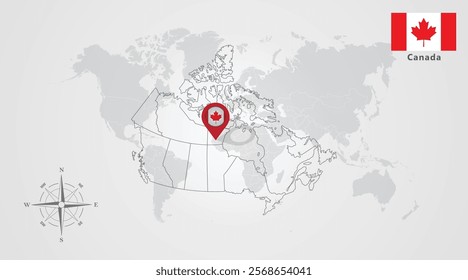 Canada flag icon design with map outline, Template with the national flag and map 