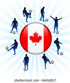 Canada Flag Icon on Internet Button with Soccer Players Original Vector Illustration