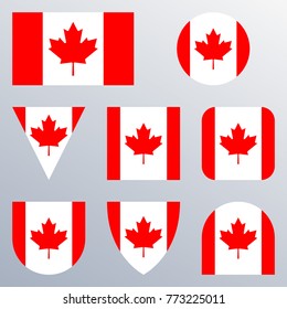 Canada Flag Icon Set. Canadian Flag Button Or Badge In Different Shapes. Vector Illustration.
