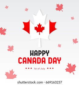 Canada flag inside maple leaf with red maple leaves falling on background, Happy Canada day vector illustration.