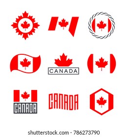 Canada Flag, Logo Design Graphics With The Canadian Flag And Red Maple Leaf