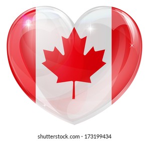 Canada flag love heart concept with the Canadian flag in a heart shape 