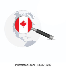 Canada flag in magnifying glass. vector illustration