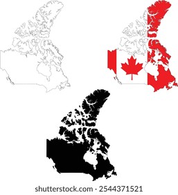 Canada flag map on white background. Outline map of Canada. Canada vector map silhouette. flat style.