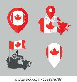 Canada flag map pointer set, Canadian flag symbols