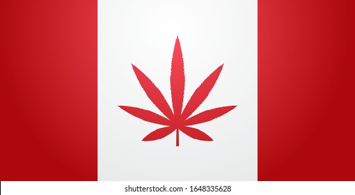 Canada flag with marijuana leaf cannabis legalization concept horizontal flat vector illustration