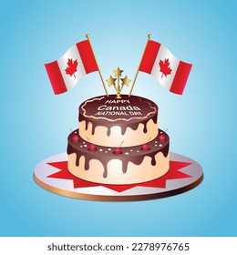 Canada Flag National Day with a Cake on a Blue Background