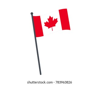 Canada Flag. The National Flag Of Canada On A Pole. The Waving Flag. The Sign And Symbol Of The Country. Realistic Vector On White.