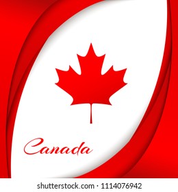 Canada Flag The national patriotic symbol Wavy red satin lines and a maple leaf on a white background with the name of the country Canada Patriot banner with flag on Canada Day holiday Vector image