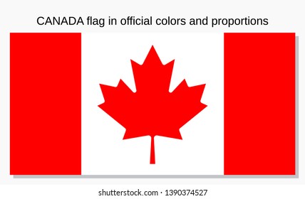 Canada flag in official colors and proportions. Vector. Canadian national country symbol. Isolated icon. Colorful blue red colors illustration. 