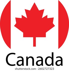 Canada flag. Official national flag of the world. Country round shape illustration. Official coloring sign, country flag banner. International travel symbol isolated on transparent background.