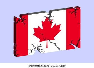 Canada flag on 3D cracked wall vector, fracture pattern, Canada earthquake, country flag with cracked texture, Switzerland national issues concept, logo idea