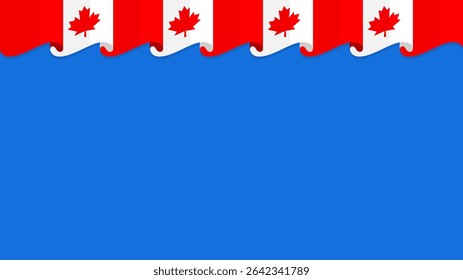 Canada flag on blue background. Template copy space background with Canadian flag elements
