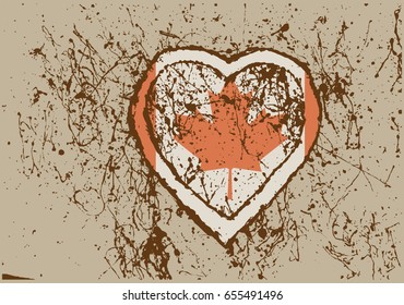 Canada flag on grunge heart
