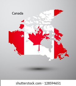 Canada flag on map of country