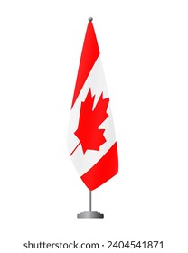 Canada flag on flag stand for official meetings, transparent background, vector